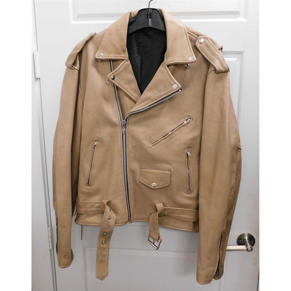 Sterling Beige Leather‎ Bomber Jacket with Laced Sides sz EUR 48